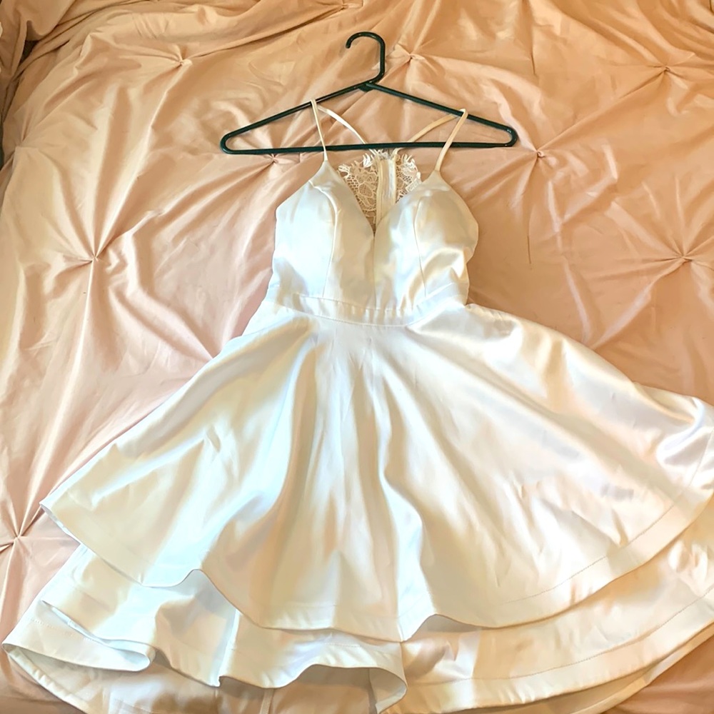 White Formal Dress with Lace Details on the Back